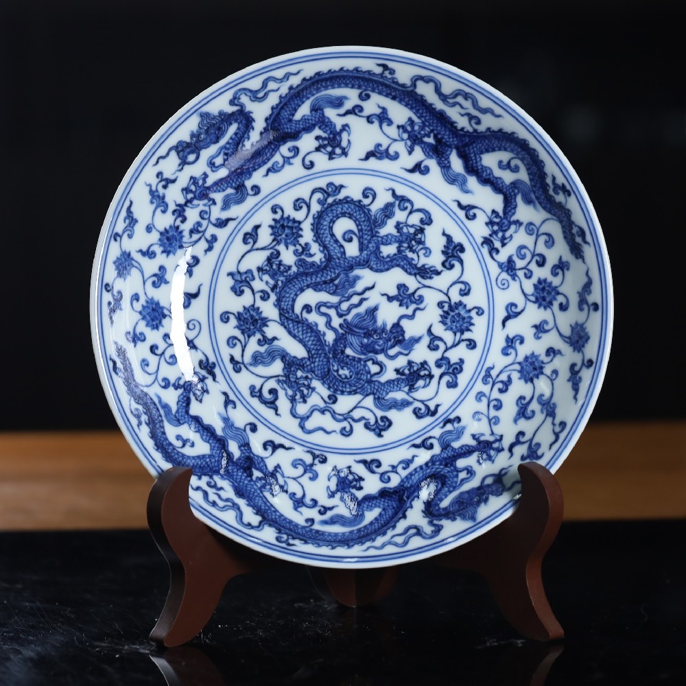 刘建锋青花仿明穿枝龙纹壶承