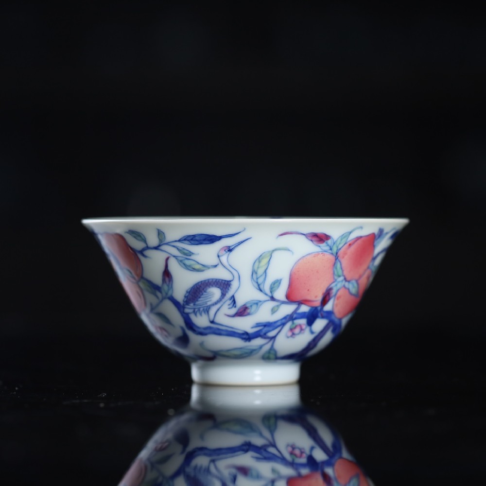 刘建锋窑斗彩桃子撇口杯
