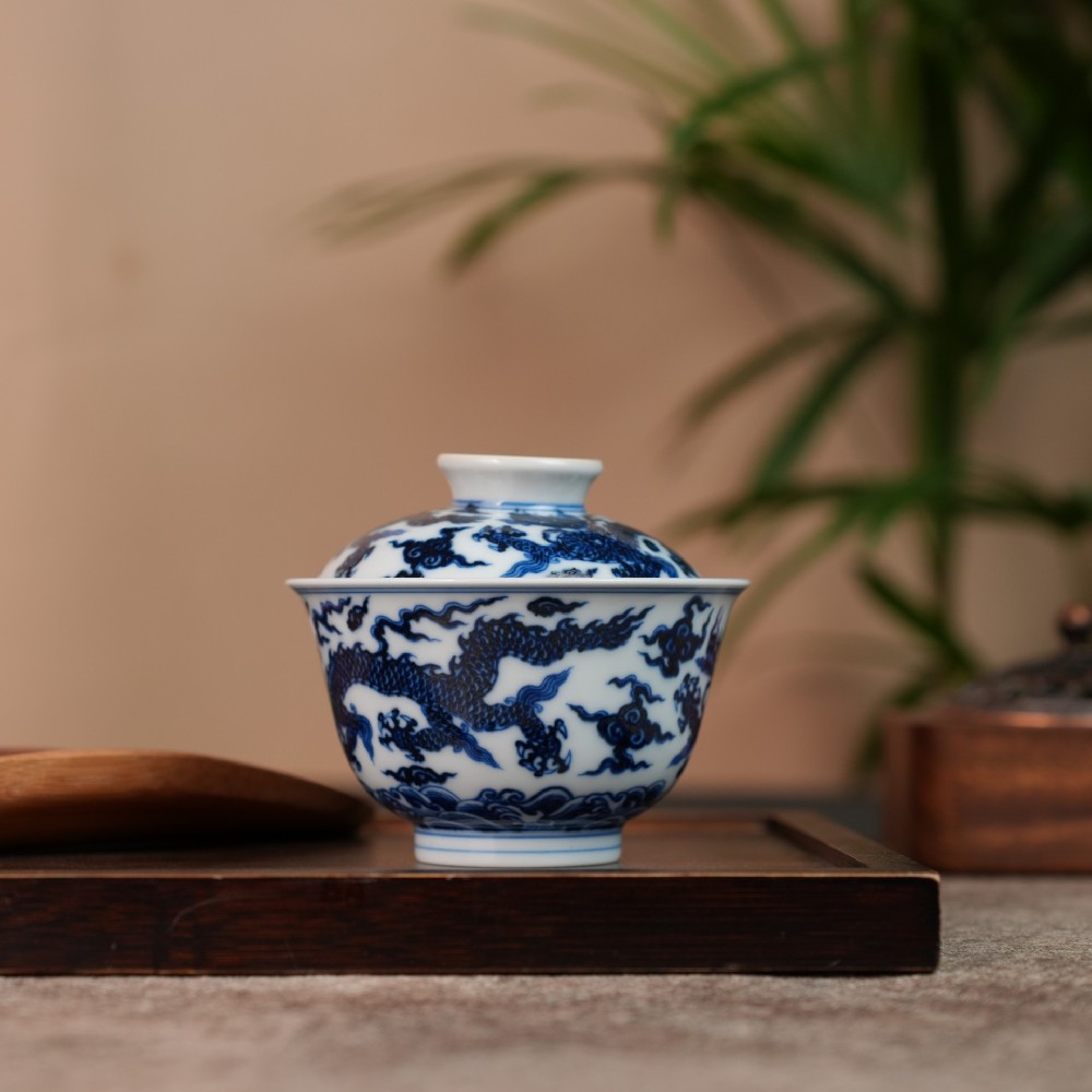 刘建峰窑仿明五龙元宝盖碗