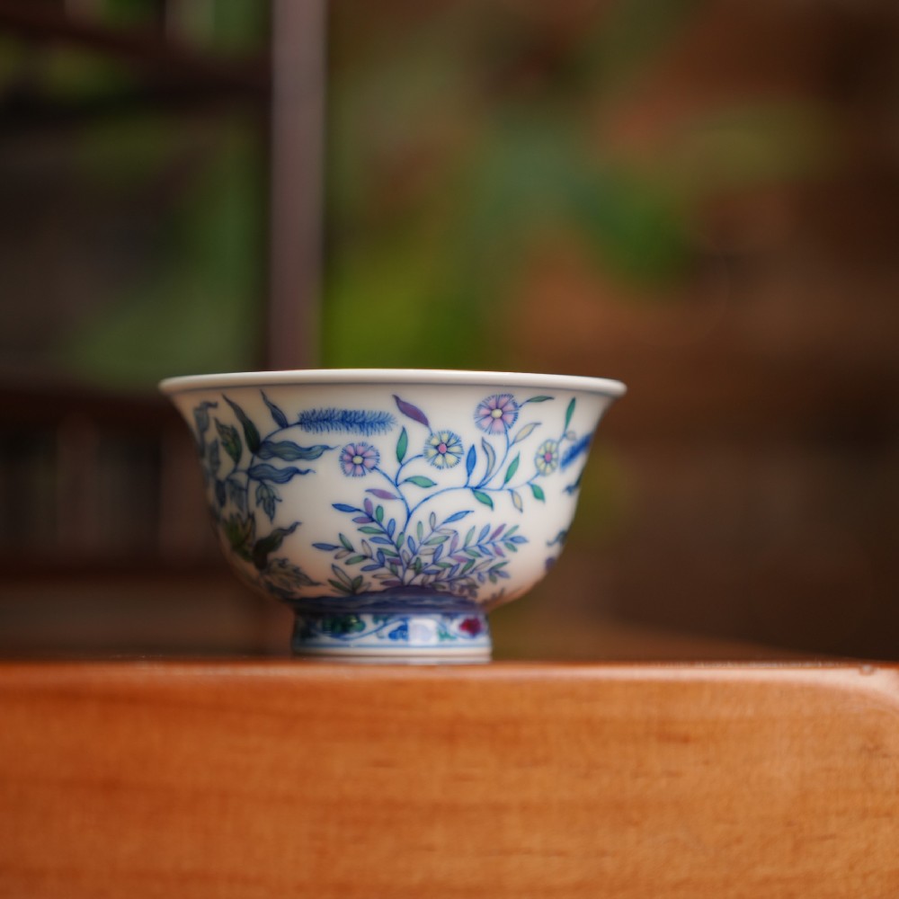 刘建锋窑四季花卉压手杯