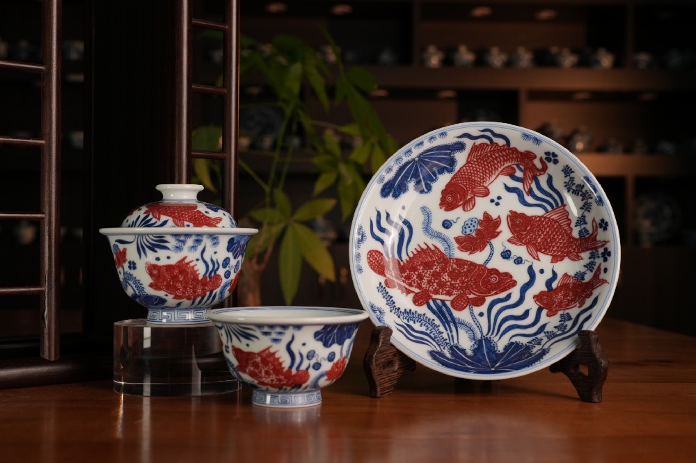 刘建锋窑青花釉里红鱼草系列