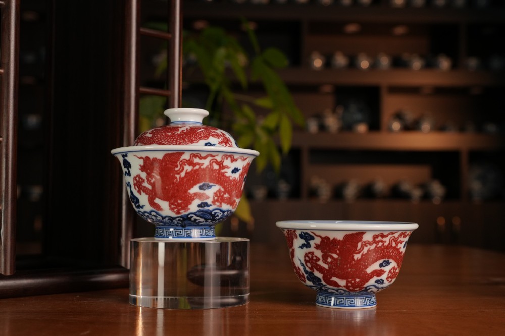 刘建锋窑青花釉里红海水龙纹系列