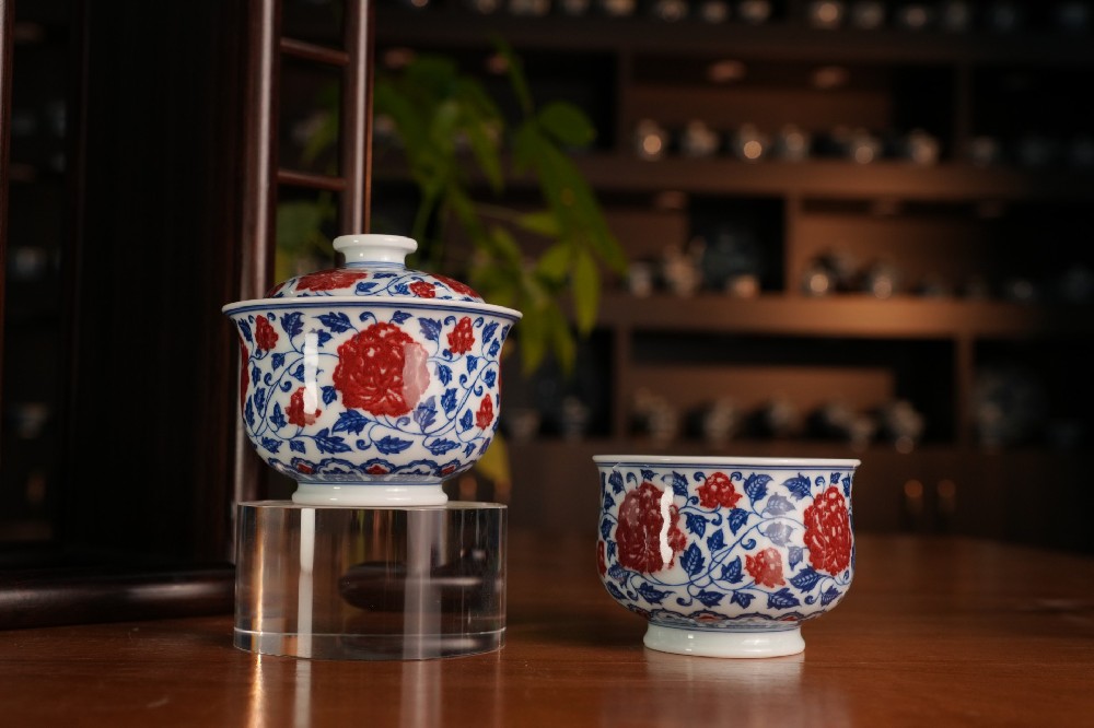 刘建锋窑青花釉里红精工缠枝花卉系列
