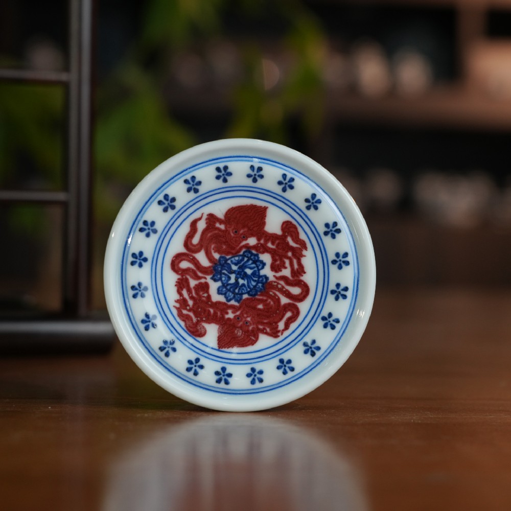 刘建锋窑釉里红缠枝莲盖置