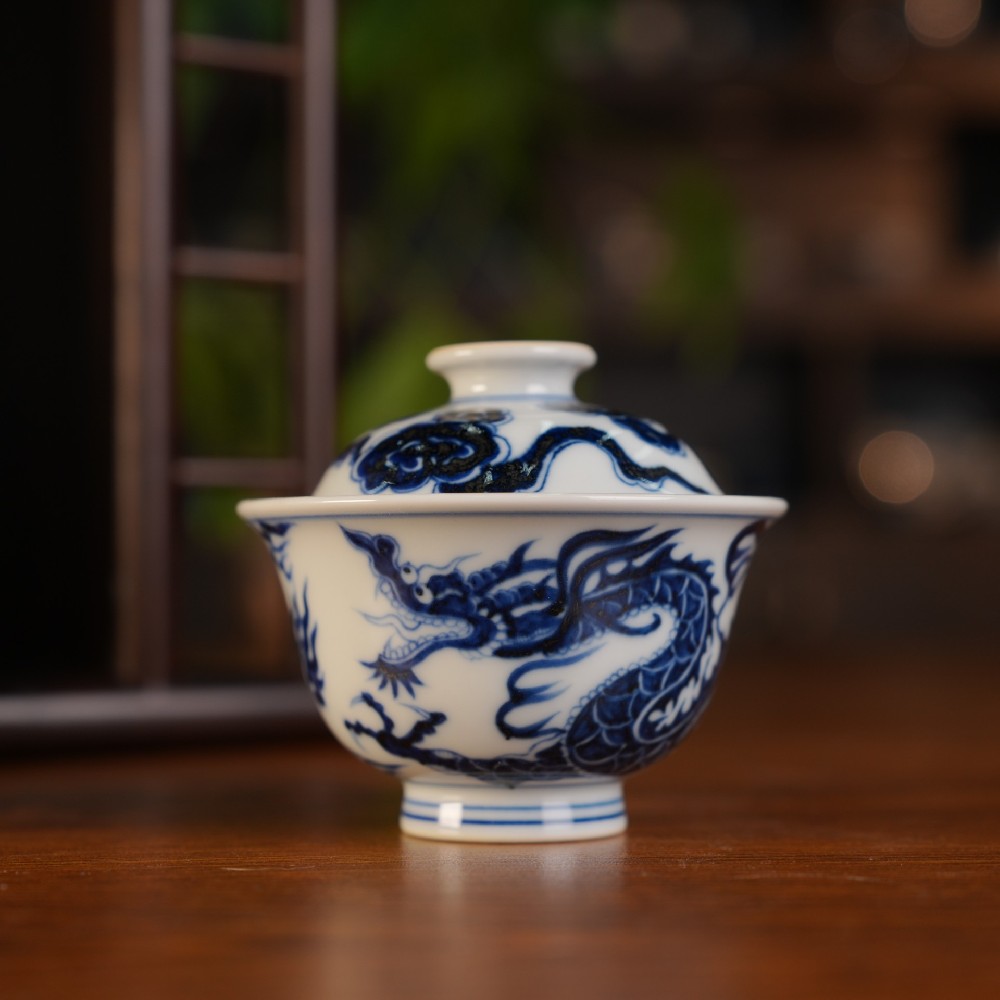 刘建锋窑仿元龙纹小压手盖碗