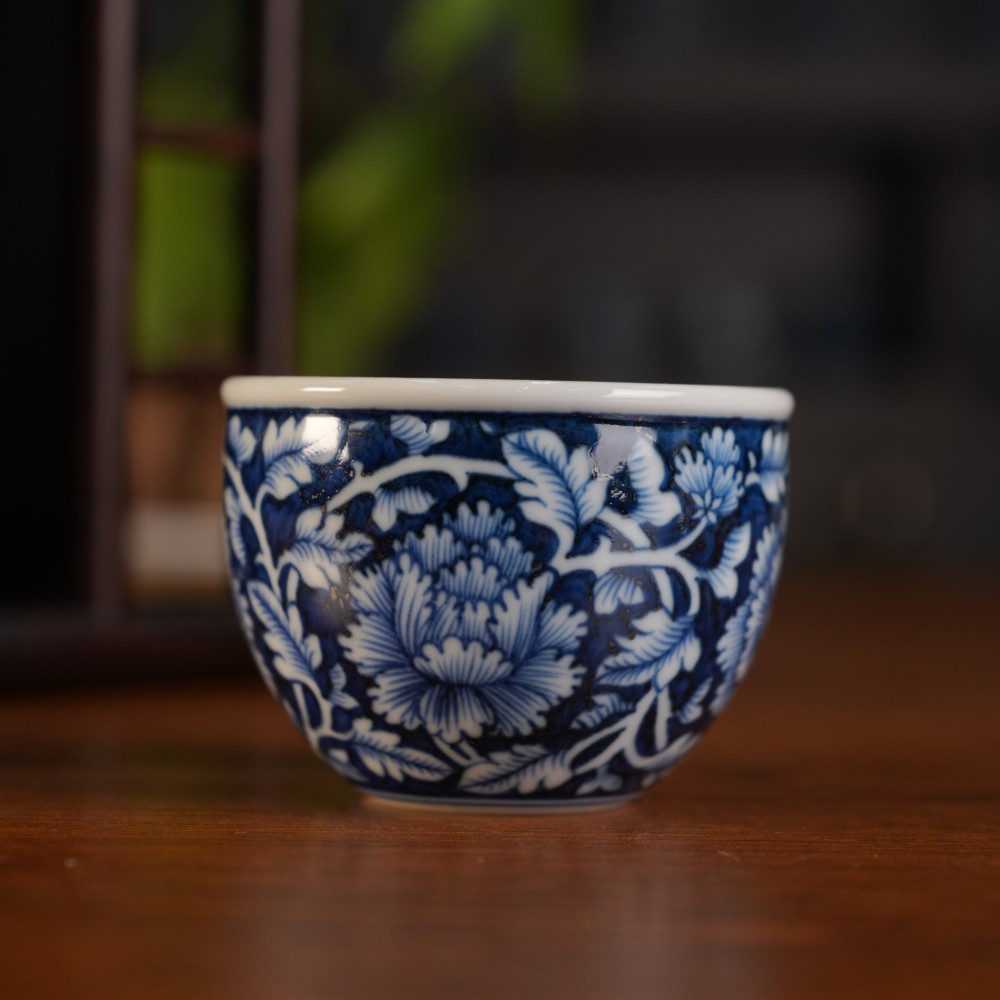 刘建锋窑仿元地皮牡丹花缸杯