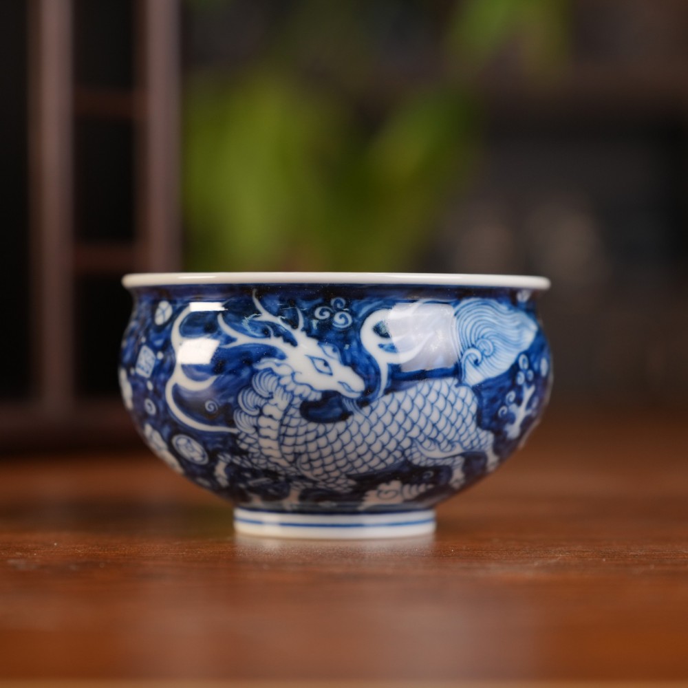 刘建锋窑仿元地皮麒麟追凤香炉杯