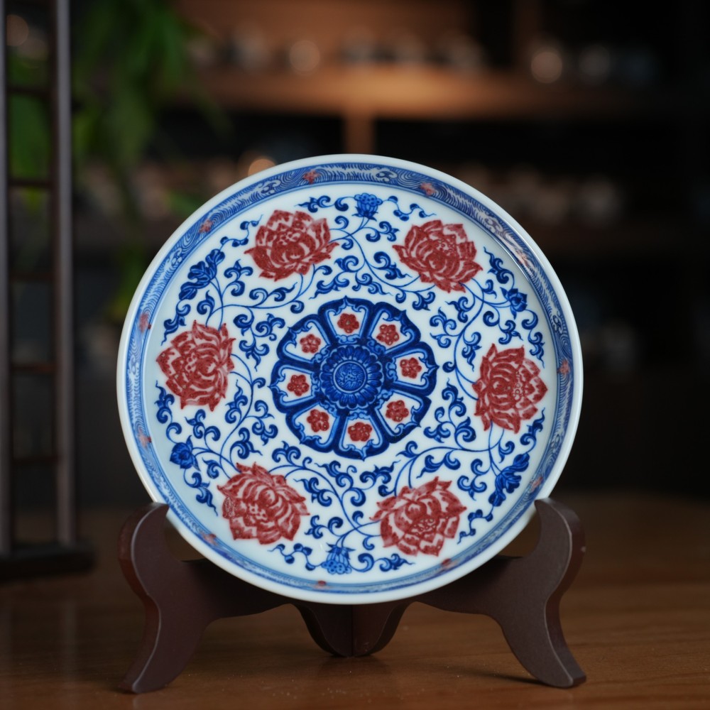 刘建锋窑釉里红缠枝花卉壶承