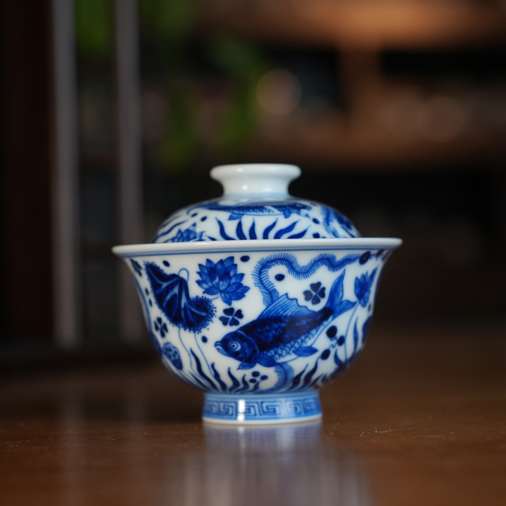 刘建锋窑仿清鱼草小盖碗