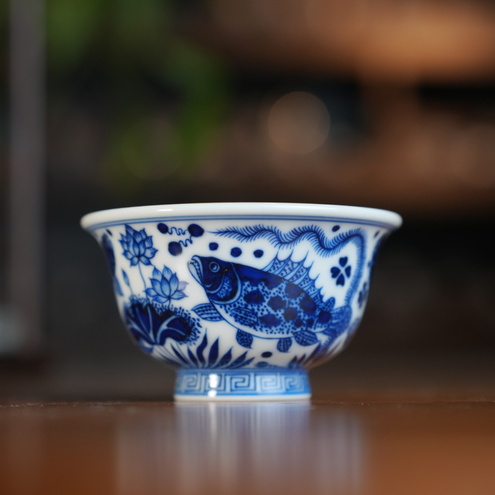 刘建锋窑仿清鱼草小压手杯