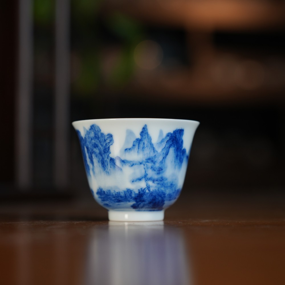 刘建锋窑青花山水花神杯