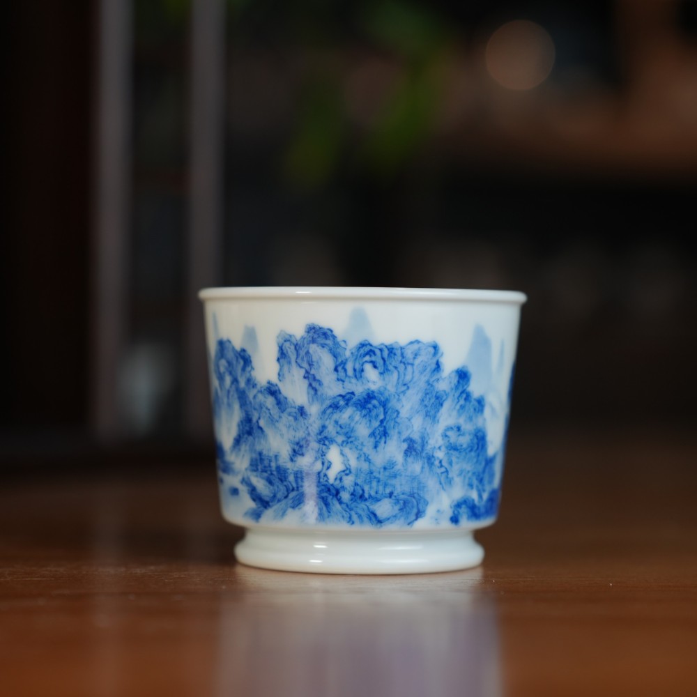 刘建锋窑青花山水直口杯
